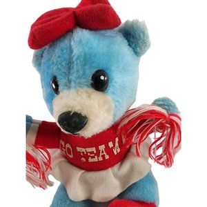 Vintage Dan Brechner Cheerleader Teddy Bear Plush Stuffed Animal Korea Blue/Red